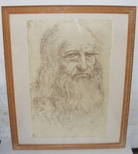 2 DESSINS ENCADRÉS LEONARD DE VINCI / REPRODUCTION / CADRE BOIS FRISE SCULPTÉE