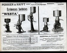 BORDEAUX / PARIS (33 / XI°) MACHINES ,ECREMEUSE SUEDOISE WESTA "PERRIER & HAFFT"