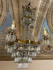 EXCEPTIONNEL LUSTRE ANCIEN. 4 LUMIÈRES. VERRE TAILLÉ. BRONZE DORÉ. ESPAGNE. XIXE