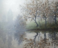 tableau huile original : brume sur la rivière II
