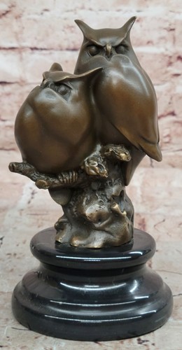 Bronze deux chouettes statue - chouettes,