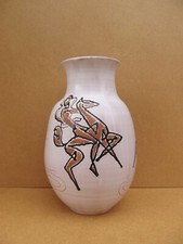 Paul URFER Vase Céramique Pornic 1960 pièce unique décor femme chasse la gazelle