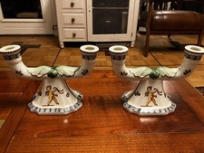 Paire de pieds de lampe façon bougeoir en faience de Gien Renaissance