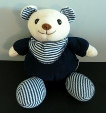 X. DOUDOU PELUCHE BOULE AJENA OURS SOURIS BLEU FOULARD RAYE GRELOT 20cm TTBE 