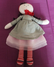 B13G / doudou poupée chiffon robe gris rose noeud rouge NINA JACADI