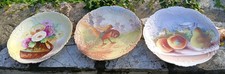 Tryptique de Plats XIXÈME Porcelaine de Limoges fleurs Faisans dorés Pommes