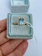 Bague de fiançailles halo aigue-marine coupe ovale 3,50 ct en or jaune massif...