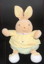 doudou lapin beige jaune vert