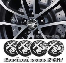 x4 Autocollant Alfa Romeo Jantes Moyeu Cache Roue Emblème (Noir/Chromé) 56mm ++