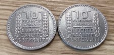 Lot de 2 pièces France 10 Francs 1945/1949 Collection monnaie TURIN.