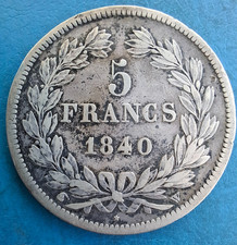 Louis-Philippe Ier , écu 5 francs argent 1840 W Lille , RARE différent cornue