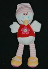?Doudou Canard Poussin KIABI NICOTOY Pull Rouge Rose Rayé Fleur Peluche 28 Cm