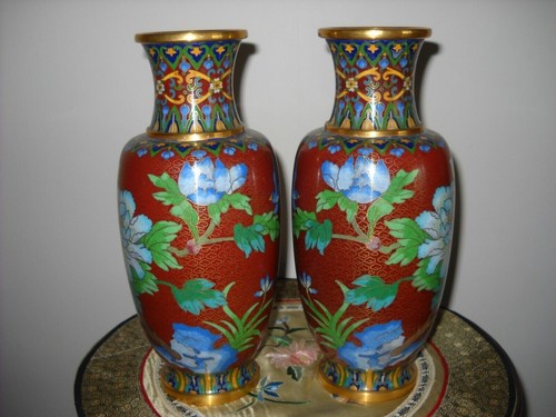Cloisonne paire vases bronze - paire,