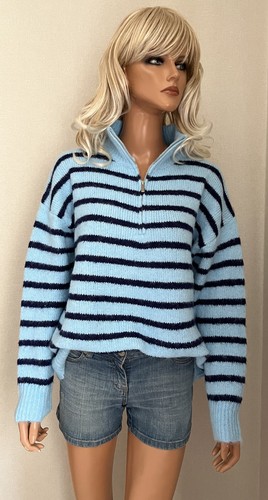 Pull bleu rayé marine col