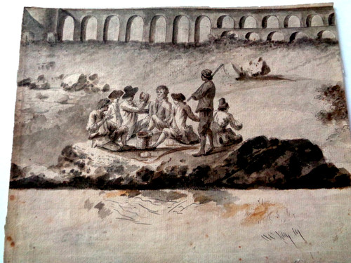 Lavis encre brune dessin - ,encre,