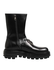 Bottes Biker Noires Pour Hommes Dolce&Gabbana En Cuir Verni Mi-Mollet EU 44