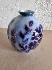 PORCELAINE ART DÉCO THARAUD LIMOGES , VASE OVOÏDE À COL ÉTROIT , DÉCOR FLEURI