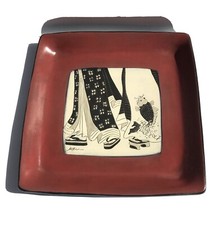 Nice Japanes Signed  Hand Painted  Square Shape  Porcelain Wall Hanging Charger