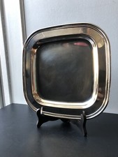 Vintage Ancien Plat Plateau Carré Vide Poche Metal Argenté Argent Art Deco