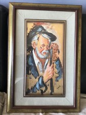 Tableau Homme à la canne, peint sur fond doré 