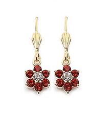 Bijoux Femme Boucles d'oreilles Dormeuse Fleur Rubis Cz 30mm Plaqué Or 18K
