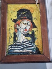 tableau clown peint à l huile 41x27, dimensions sans cadre.