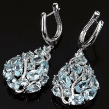 Boucles d'argent 925 plaqué or blanc 14k véritables topazes bleu océan.