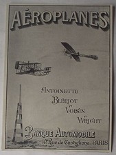 Publicité ancienne Banque automobile Aeroplanes Bleriot Voisin,Wright    1910