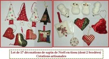 413-LOT  de 17 décos sapin de Noël en tissu (dt 2 brodées)-créations artisanales
