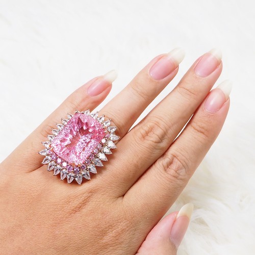 Bague rose tourmaline concave
