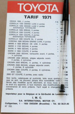1971 TOYOTA 2000 GT CROWN COROLLA Tarifs Preis Price Catalogue Brochure Prospekt