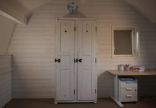 Armoire 2 portes ancien vestiaire en bois patine blanche 1950's