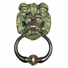 Main Crafted Laiton Lion Heurtoir de Porte Tête Anneau Avec Patine Décor Maison
