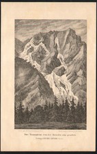 1840 Lithographie Montagne Traunstein Mair Alm Steig Alpes Tyrol Autriche