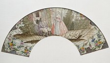 feuille éventail peint 18e siècle 18th century fan peinture