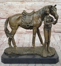 Merveilleuse Statue Sculpture De Cheval Et Jockey En Bronze Pur