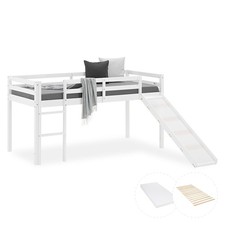Lit mezzanine 90x200 blanc toboggan échelle matelas sommier enfant Homestyle4u
