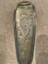 Ancienne cuillère à ragoût en argent massif 3 Poinçons couronnés Blason couronné