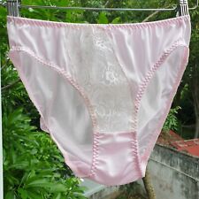 Culotte vintage nylon soyeux rose dentelle bikini slip jambes hautes taille 7...