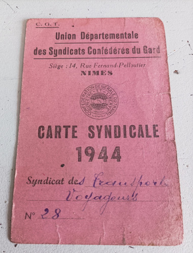 1944 ancienne carte cgt - carte,