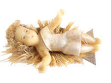 Santon Enfant Jesus en cire   sur son lit de paille     L 8cm