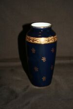 Vase en porcelaine de Limoges Bleu et Doré