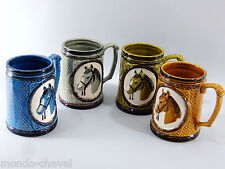 VINTAGE ! SET DE 4 MUGS EN CERAMIQUE, tête de chevaux, tasses, chopes