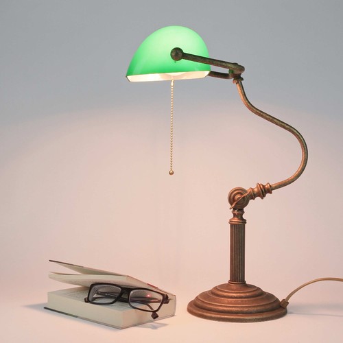 Lampe banquier laiton verre - de,