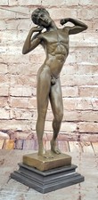 Fonte Bronze Sculpture Statue Marbre Base Chair Mâle David Figurine Art Décor
