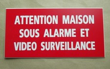 plaque gravée "ATTENTION MAISON SOUS ALARME ET VIDEO SURVEILLANCE" ft 75X150 MM 