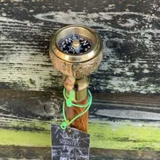 Canne Pliante En Bois Dur Avec Poignée En Laiton Massif Vintage