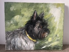 Tableau Peinture Cairn Terrier, Petit Chien Noir, Huile Sur Toile