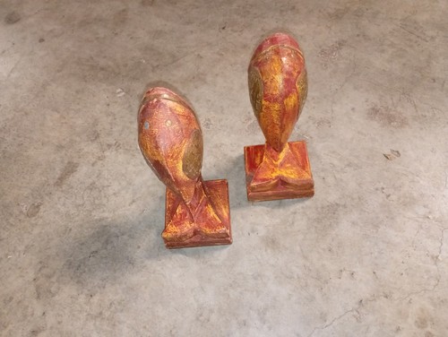 Lot poissons bois sculpté - lot,