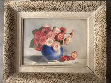 AQUARELLE ANCIENNE SIGNÉE A.MEAUX NATURE MORTE ENCADREMENT ANCIEN ANNÉES 1950